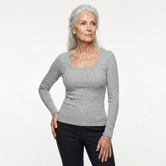 Ribbed Long-Sleeve Sculpt Top with Built-In Bra
